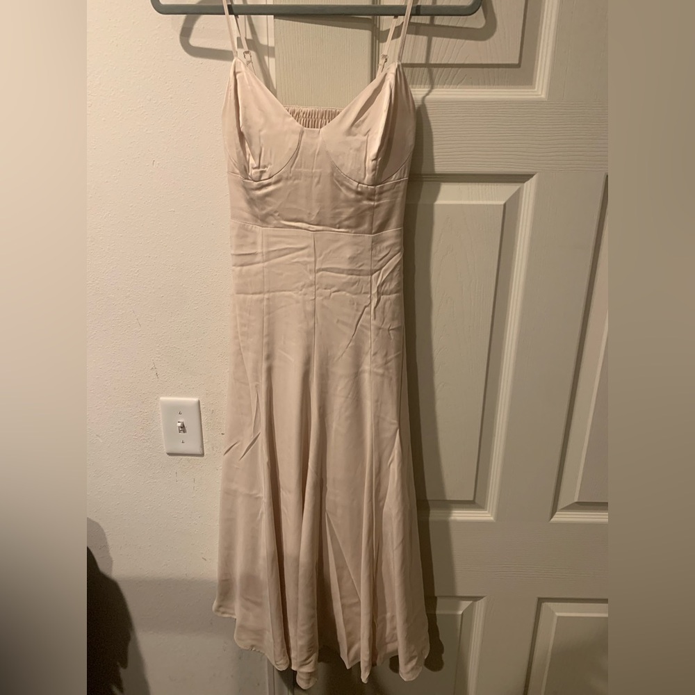 Express Satin V-Neck Back Cutout Midi Slip Dress